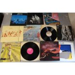 Genesis LP records including Nursery Cryme CAS 1052 pink scroll label, Foxtrot Madhatter logo CAS