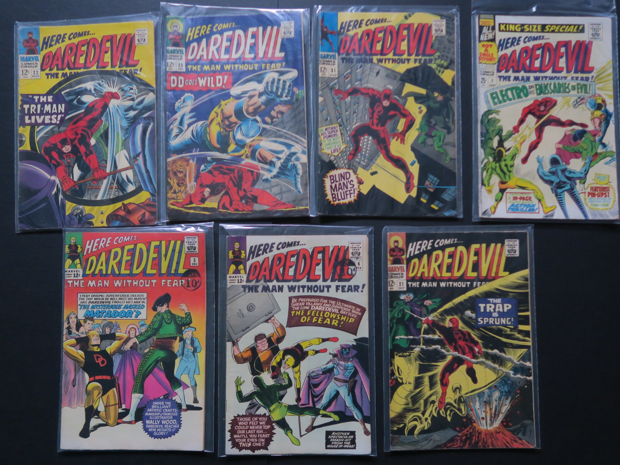 7 Daredevil Marvel comics including 5 (Dec 1964), 6 (Wally