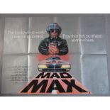 Mad Max British quad film poster from the first release in 1979 with art by Tom Beauvais of Mel