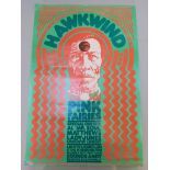 Hawkwind 1975 live at the Roundhouse concert poster performing with the Pink Fairies, poster is