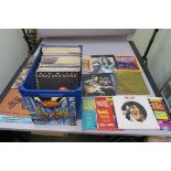 Box of vinyl LP records including Elvis Presley Legendary Performer vol 1, Girls Girls Girls, Blue