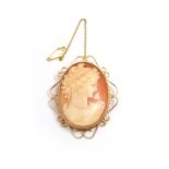 A cameo brooch stamped 9ct, measures approx 50mm x 40mm, approx gross weight 13.5gms