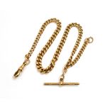 A 9ct H/M single Albert chain with t-bar, approx gross weight 27.7gms
