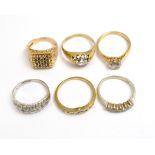 Six 9ct H/M CZ set rings, approx gross weight 15.1gms