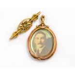 Edwardian rose gold open locket together with a brooch, both stamped 9ct, approx gross weight 11.