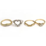 Four 9ct H/M diamond set rings, approx gross weight 7.4gms
