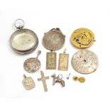 A bagged quantity of assorted silver to include a mounted 1887 crown, pendants, pocket watch case