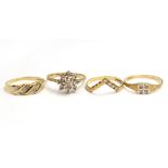 Four 9ct H/M diamond set rings, approx gross weight 5gms