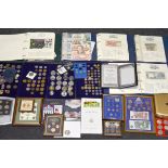 A boxed quantity of modern coins & medallions, some silver, including coin covers, two Executive
