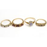 Three 9ct H/M gem set diamond rings approx gross weight 4.2gms, together with a ring stamped 10k