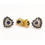 A pair of 9ct sapphire & diamond earrings (lacking butterfly's) approx 2gms, together with a pair of