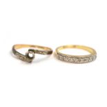 Two rings both stamped 18ct plat, one missing central set stone, approx gross weight 4.3gms