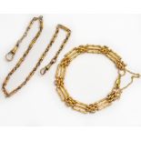 An antique yellow gold bracelet together with a yellow gold fancy childs chain both stamped 9ct,