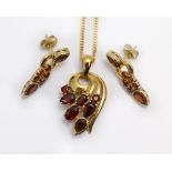 A 9ct H/M garnet set pendant & earring set, approx gross weight 9.5gms