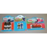 3 Bandai Thomas The Tank Engine carded models; James, Fat Controller & Porter and 2 tanker wagons (