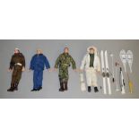 4 unboxed Palitoy Action Man soldier figures clothed in various different outfits including
