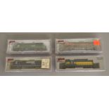 N Gauge. EX SHOP STOCK.  4 boxed DCC Ready Atlas Locomotives including #8601 Dash 8-40B BNSF, #