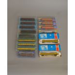 N Gauge. 15 boxed Coaches by Rivarossi, Roco,  Atlas and others including a Model Power #3033 Amtrak