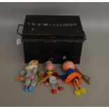 3 Pelham puppets; Andy Pandy, Noddy and Florence (Magic Roundabout) along with a black painted metal