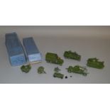 7 unboxed vuintage Dinky Toys Military Vehicles including 152c Austin Seven with driver, 161A