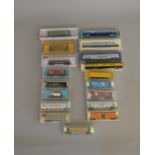 N Gauge. EX SHOP STOCK 4 Coaches together with 14 rolling stock by Atlas, Rivarossi, Bachmann etc (