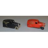 2 unboxed Pre-War Dinky Toys Vans including a 28h Delivery Van 'Dunlop Tyres' (Type 2) in red, F but