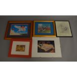 5 framed Disney related prints including scenes featuring various different popular characters,
