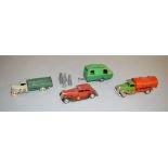 4 unboxed Pre-War Tri-ang Minic tinplate vehicles including 10M Delivery Lorry with six churns,