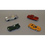 4 unboxed vintage die-cast models including two Crescent Racing Cars - Jaguar D Type and Mercedes