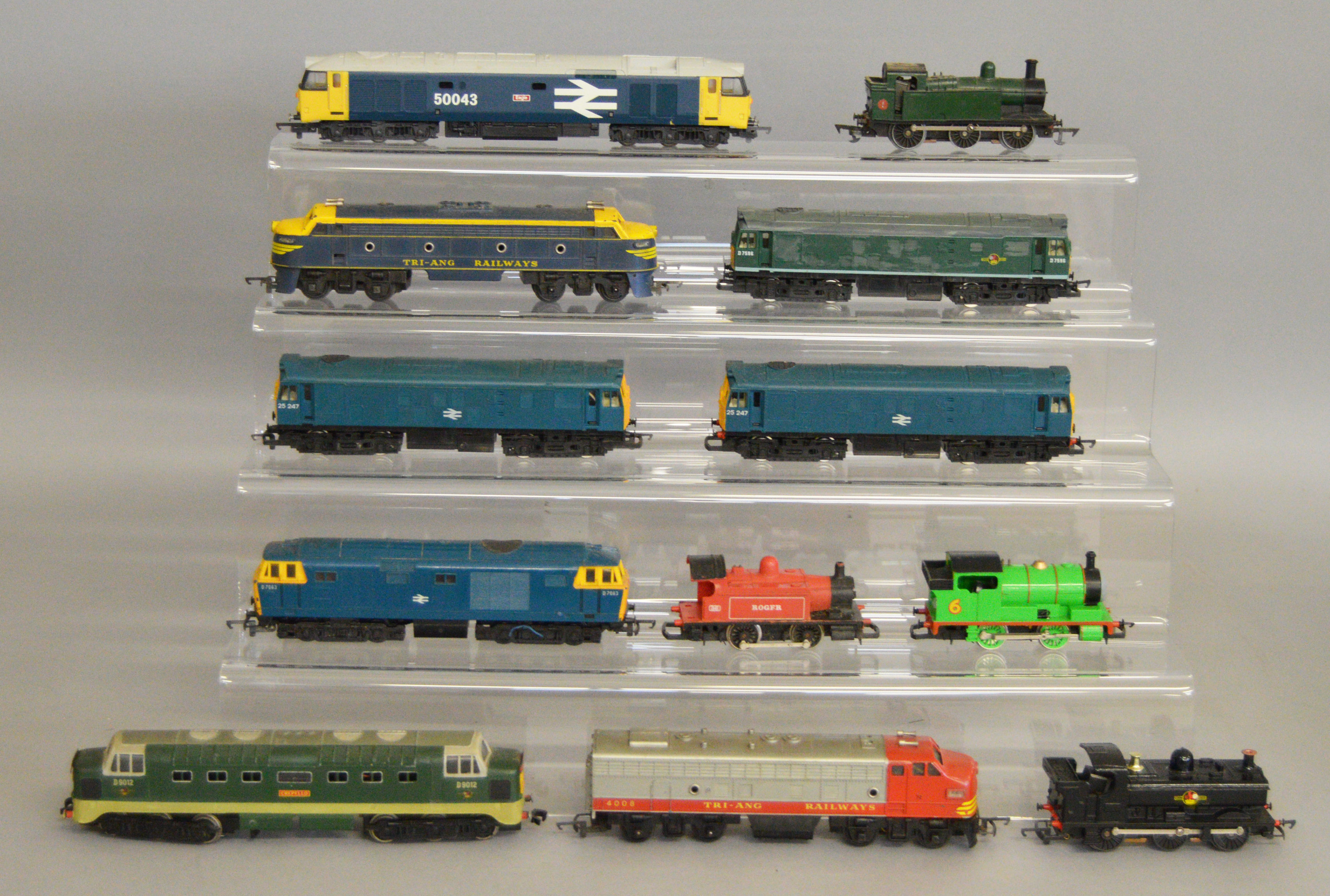 OO Gauge. 12 unboxed Locomotives by Hornby, Tri-ang and others, some with Tenders, including a