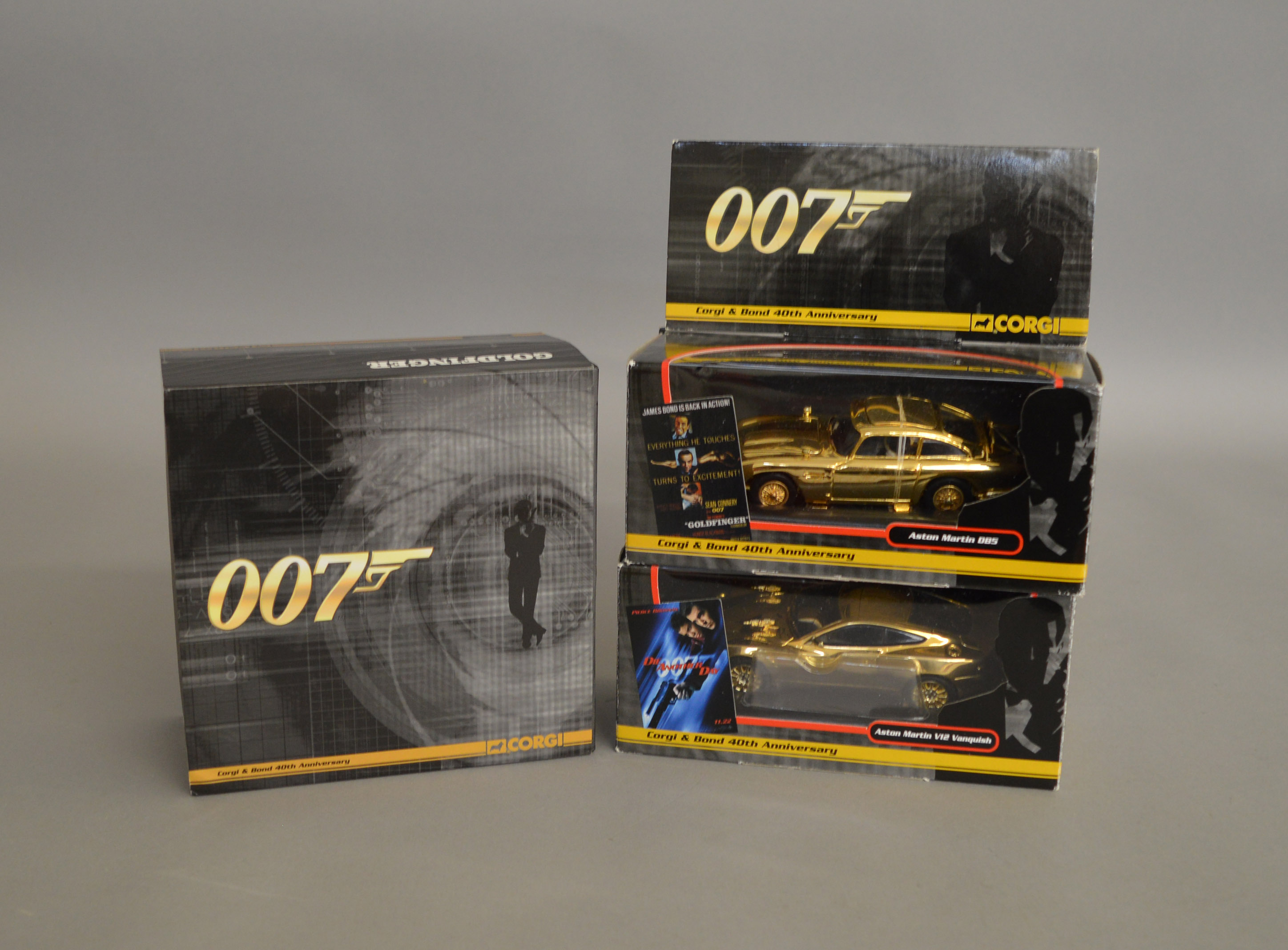 James Bond 007. 3 boxed Corgi 'Corgi & Bond 40th Anniversary' diecast model issues all with gold