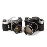 A Pair of Canonflex Cameras with Fast Prime Lenses.