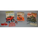 3x Battery operated Marx Toys including Power-Mite Bulldozer, Cap Firing Tank and Farm Tractor,