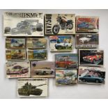 16x assorted model kits including Tamiya, Hasegawa and Doyusha examples. All appear complete and