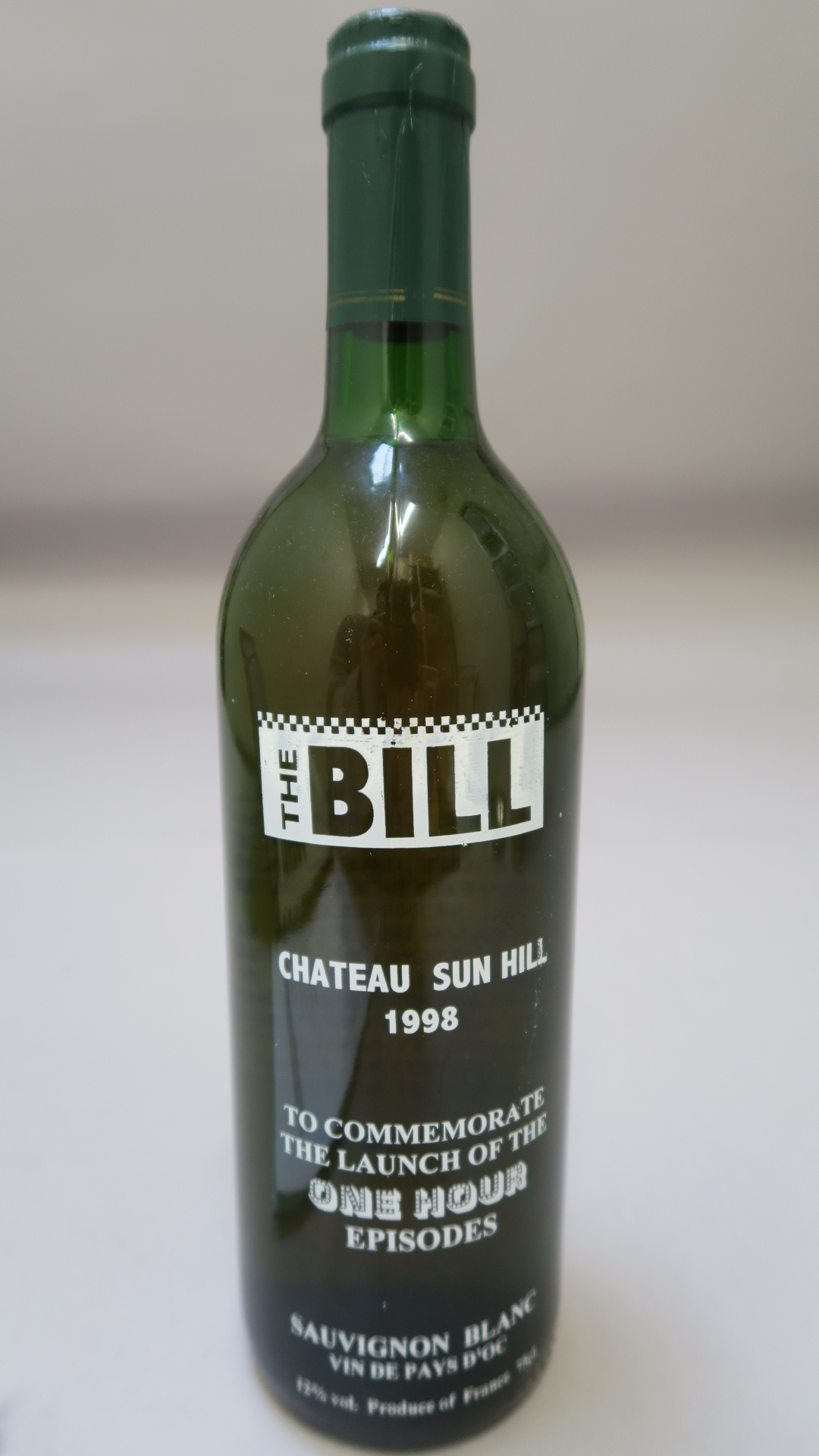 "The Bill - Chateau Sun Hill 1998" bottle of white wine "to Commemorate the launch of the one hour