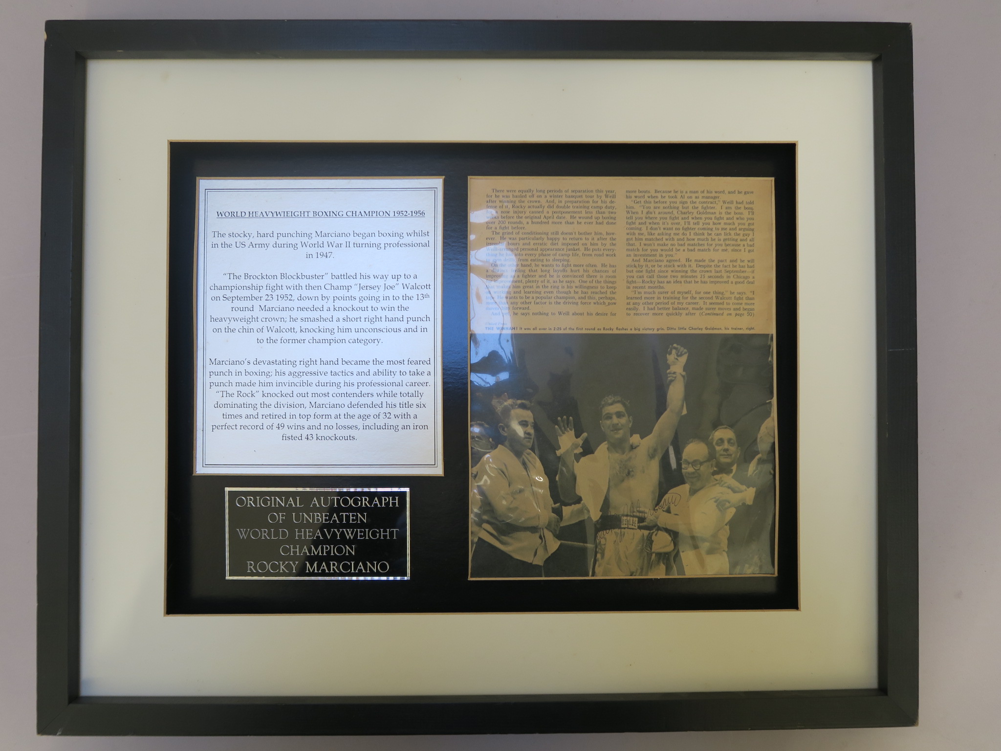 Rocky Marciano original autograph of the unbeaten World Heavyweight Champion. The autograph is on