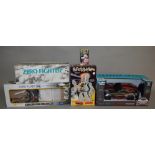 A mixed lot of boxed toys including a Smoking Space Man, a Gyroflyer helicopter, Leadworks zero