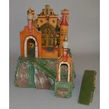 A mid 20th century wooden fort/ castle diorama, nicely illustrated.