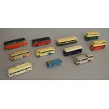 A quantity of unboxed diecast bus and coach models including 7x Dinky examples, 1x Corgi Major, 1x