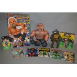 A mixed lot of toys including WCW Bashin' Brawler Goldberg, BanDai Power Rangers Megazord etc.