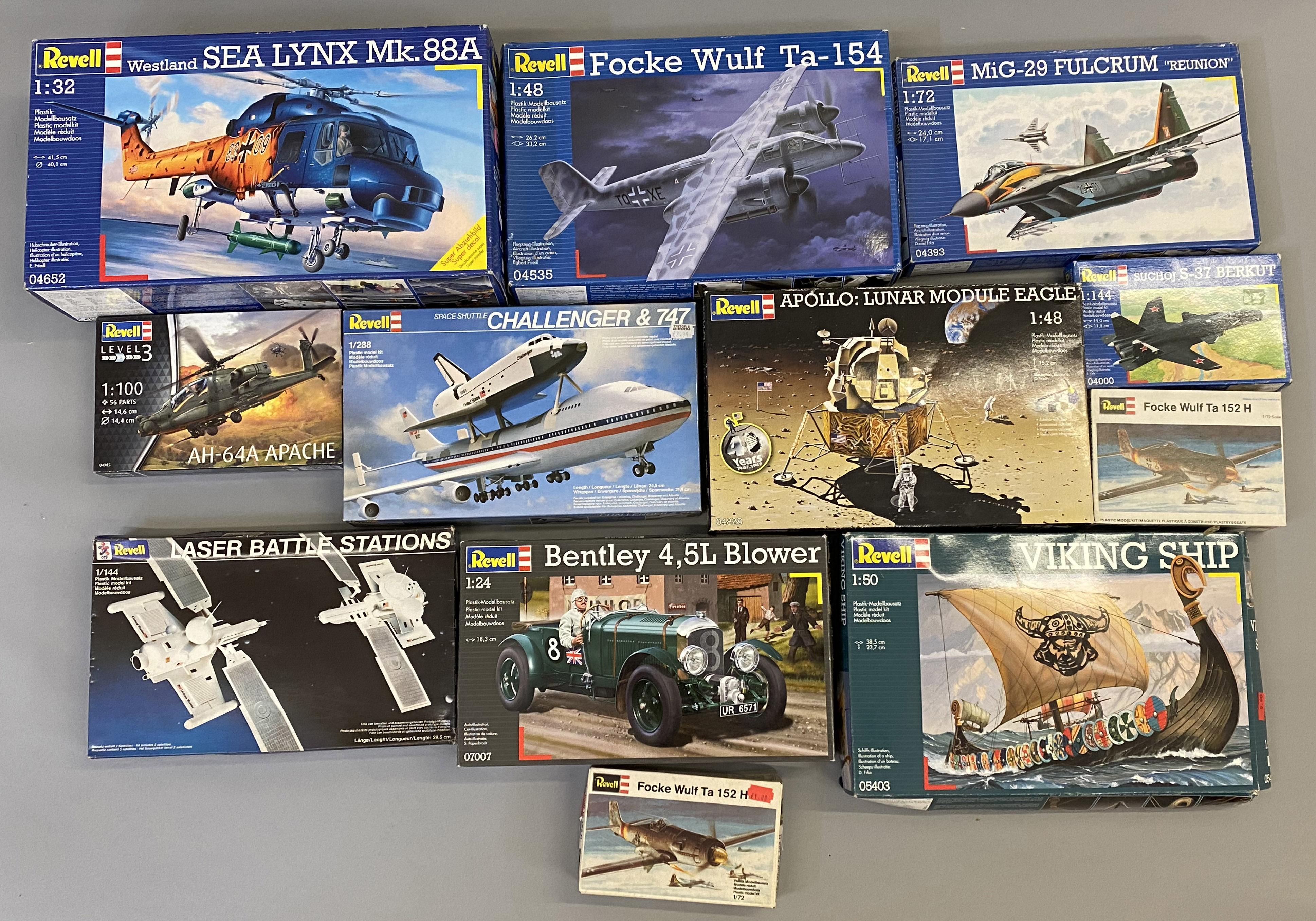 EX DEALER STOCK: 12x Revell model kits including 1:100, 1:32 and 1:24 scale examples. All appear