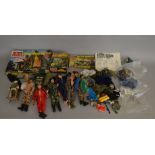 6 Vintage 1960's Action Man figures together with a quantity of clothes and accessories including bo