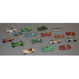16x Unboxed Dinky Toys models, mostly racing car examples together with an unboxed Crescent Toys