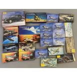 EX DEALER STOCK: 24x Heller model kits including mostly aviation examples 1:72 and 1:100 scale.