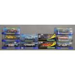 9x Scalextric models including Volkswagen beetle, Aston Martin Vantage GT3 etc. All boxed.