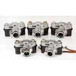 Group of five Kodak 35 Couple Rangefinder Cameras.