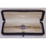 An Edwardian sapphire & diamond brooch tested platinum & 18ct, round sapphire measures approx 8.