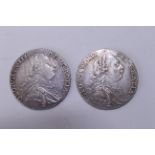 Two 1787 George III silver shilling - both VF