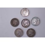 Six 1826 George IV silver shillings - EF, VF x2, F x2