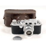 Leica IIIc with Elmar 5cm f3.5 Lens, Cap & Case.